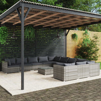 Thumbnail for 12-tlg. Garten-Lounge-Set mit Kissen Poly Rattan Grau
