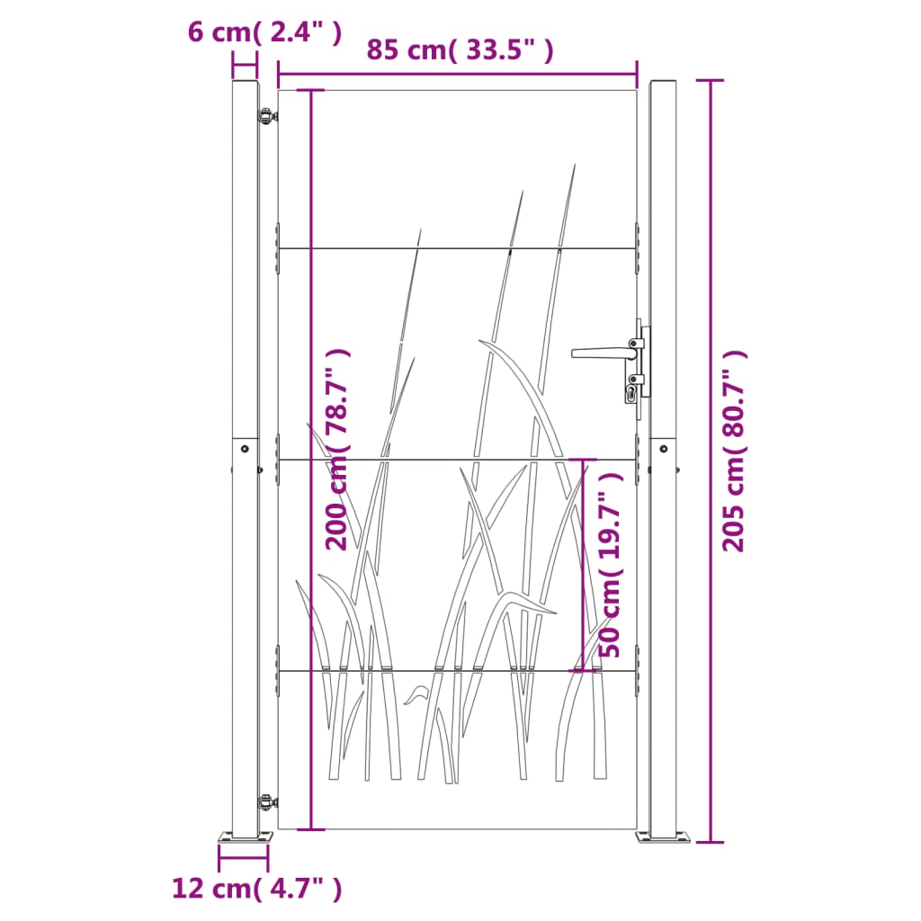 Gartentor 105x205 cm Cortenstahl Gras-Design
