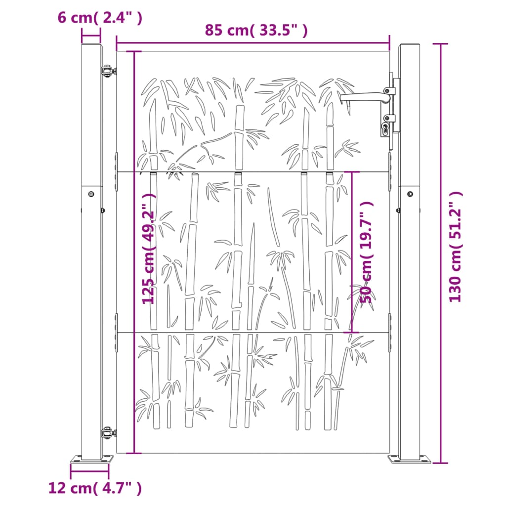 Gartentor 105x130 cm Cortenstahl Bambus-Design