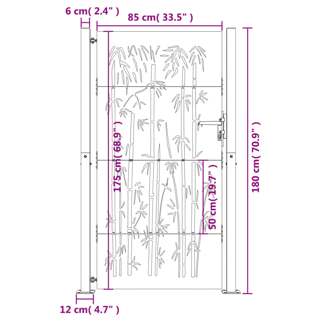 Gartentor 105x180 cm Cortenstahl Bambus-Design