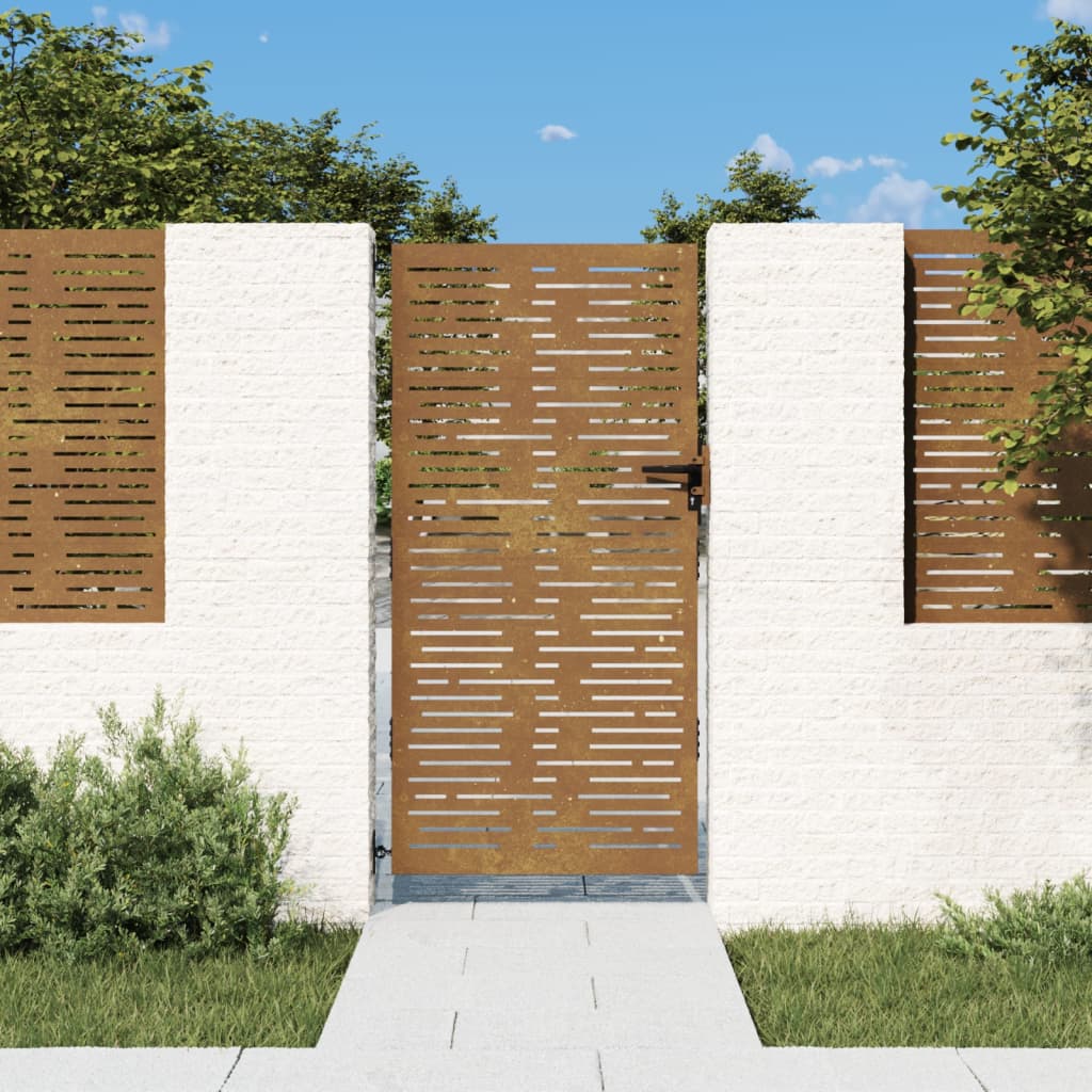 Gartentor 85x200 cm Cortenstahl Quadratisches Design
