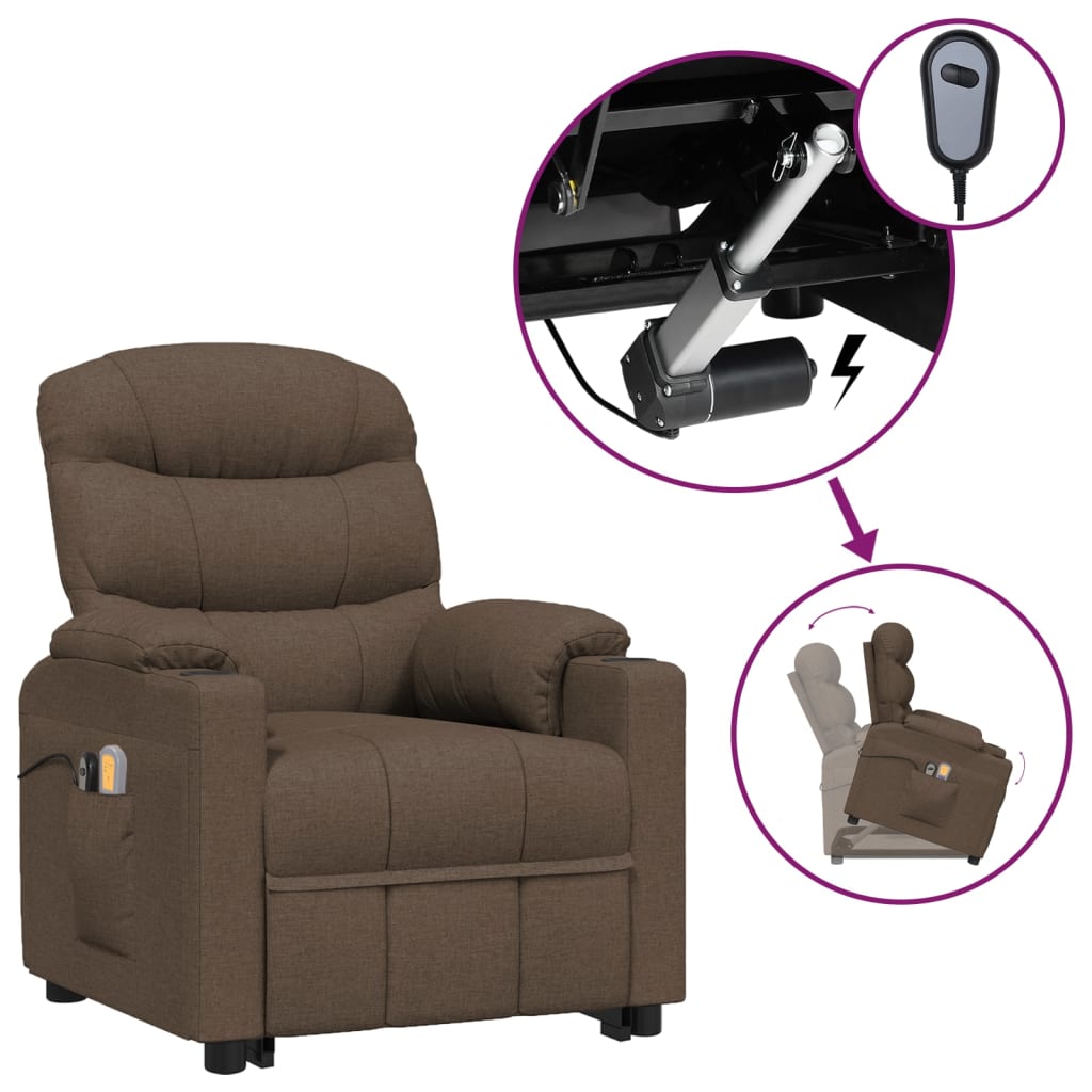 Massagesessel mit Aufstehhilfe Braun Stoff