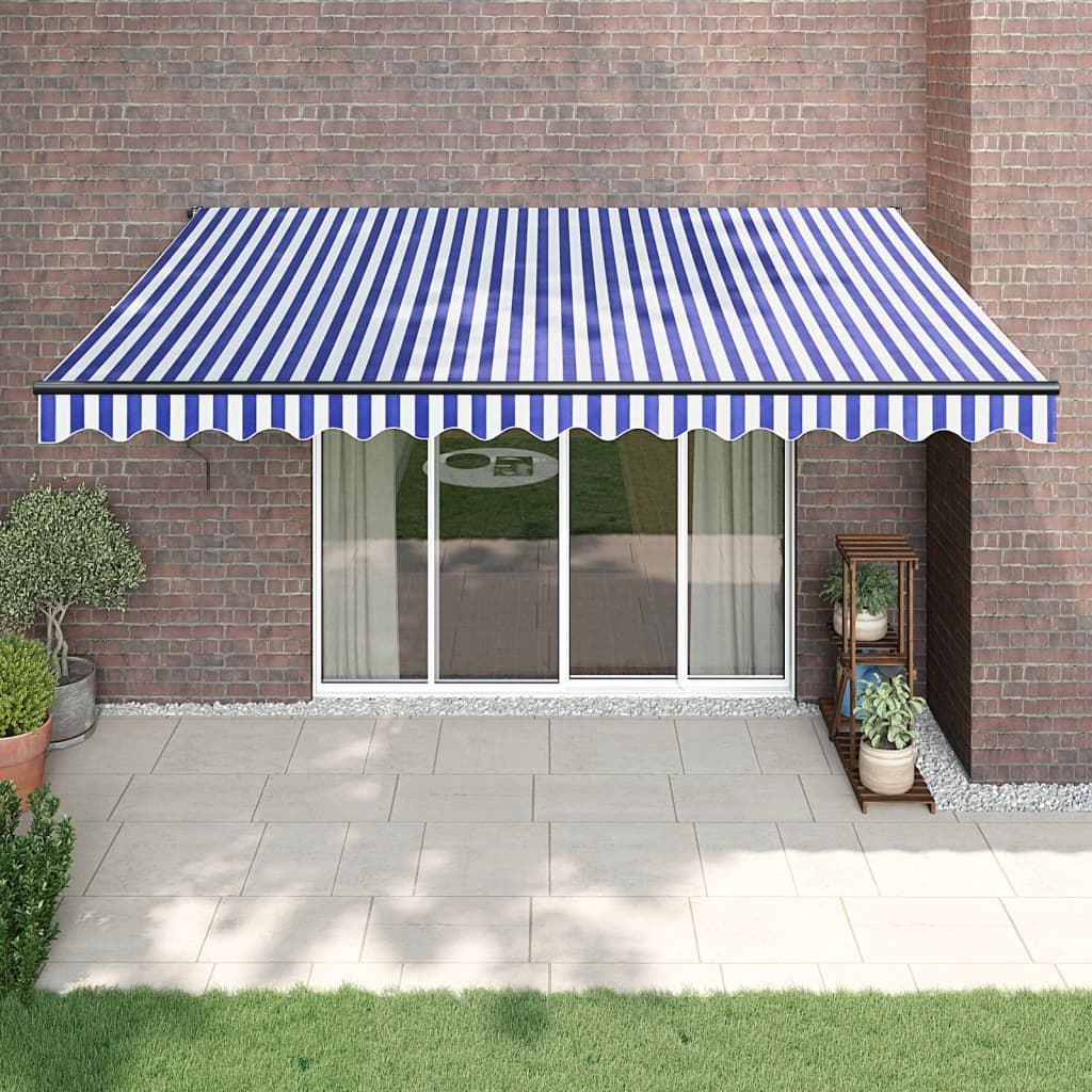 Gelenkarmmarkise Blau und Weiß 4x3 m Stoff und Aluminium