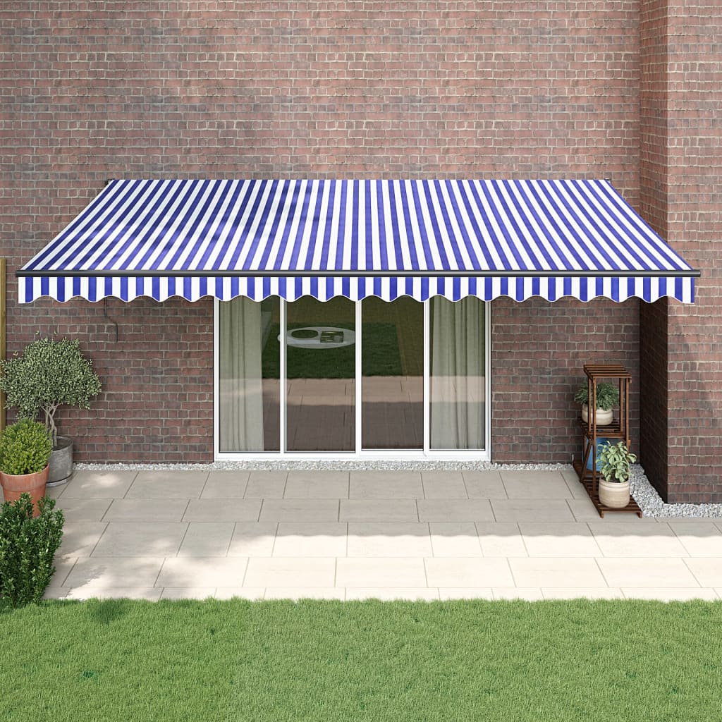 Gelenkarmmarkise Blau und Weiß 5x3 m Stoff und Aluminium
