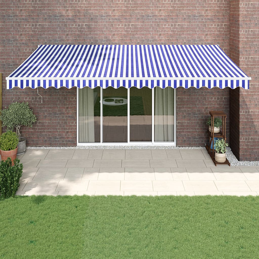 Gelenkarmmarkise Blau und Weiß 5x3 m Stoff und Aluminium