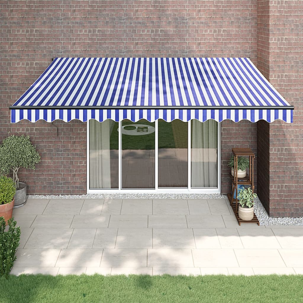 Gelenkarmmarkise Blau und Weiß 4x3 m Stoff und Aluminium