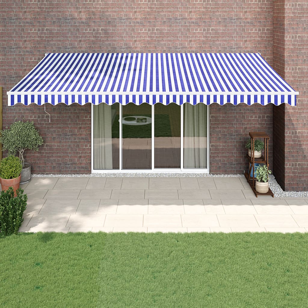 Gelenkarmmarkise Blau und Weiß 5x3 m Stoff und Aluminium