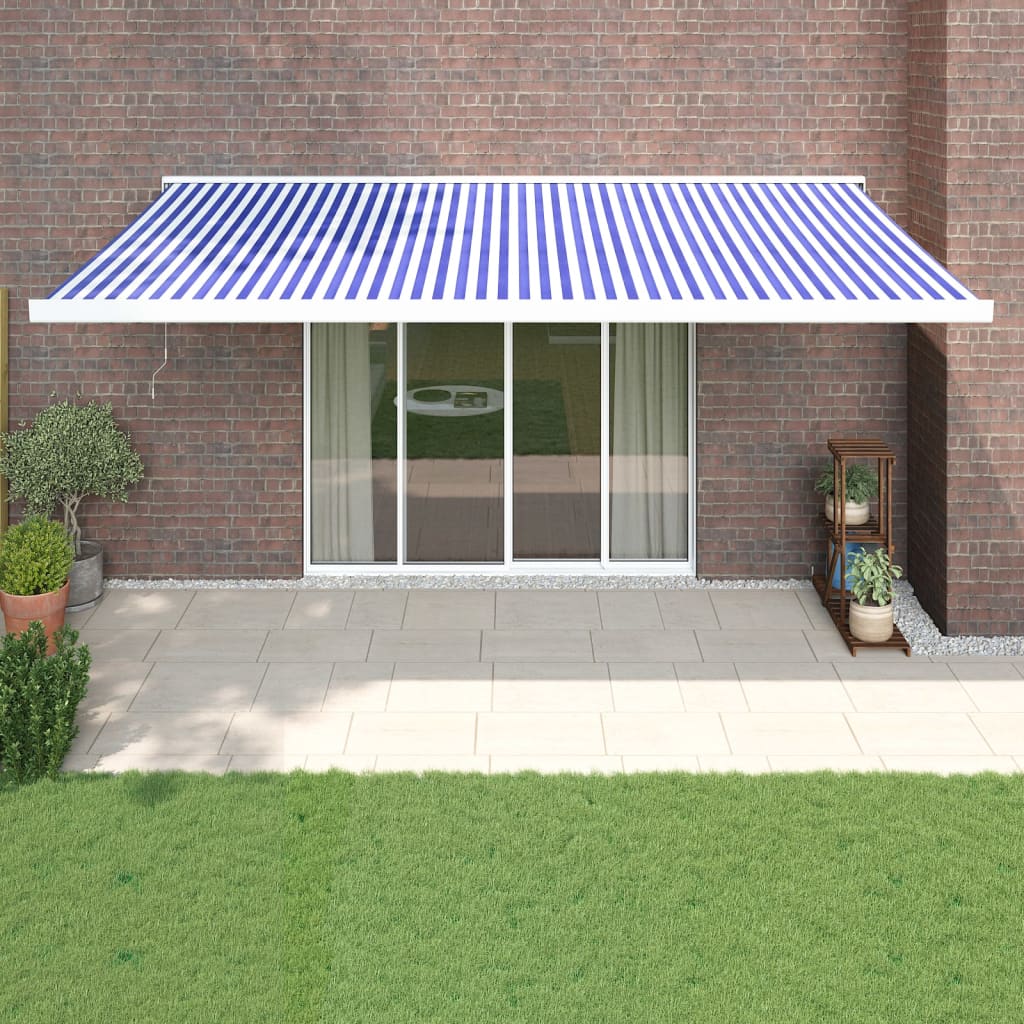 Gelenkarmmarkise Blau und Weiß 5x3 m Stoff und Aluminium