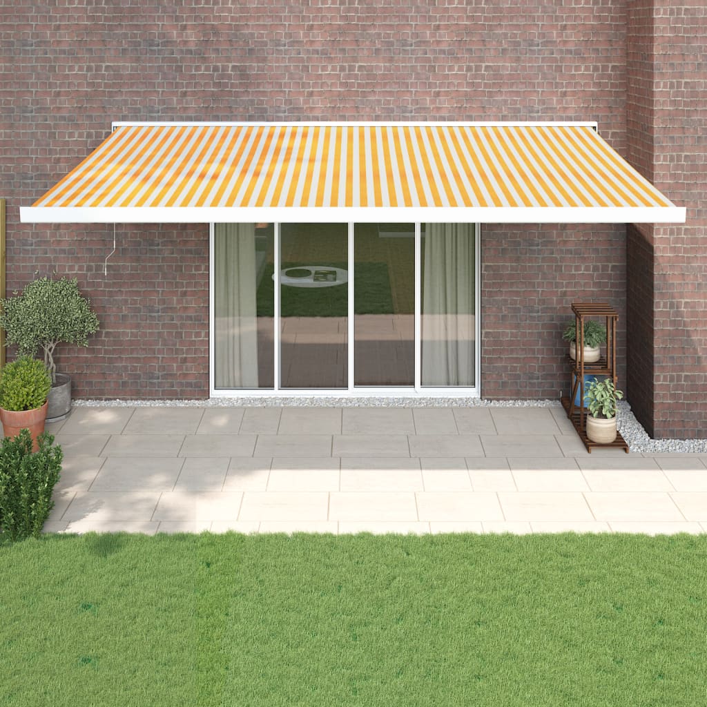Gelenkarmmarkise Gelb und Weiß 5x3 m Stoff und Aluminium