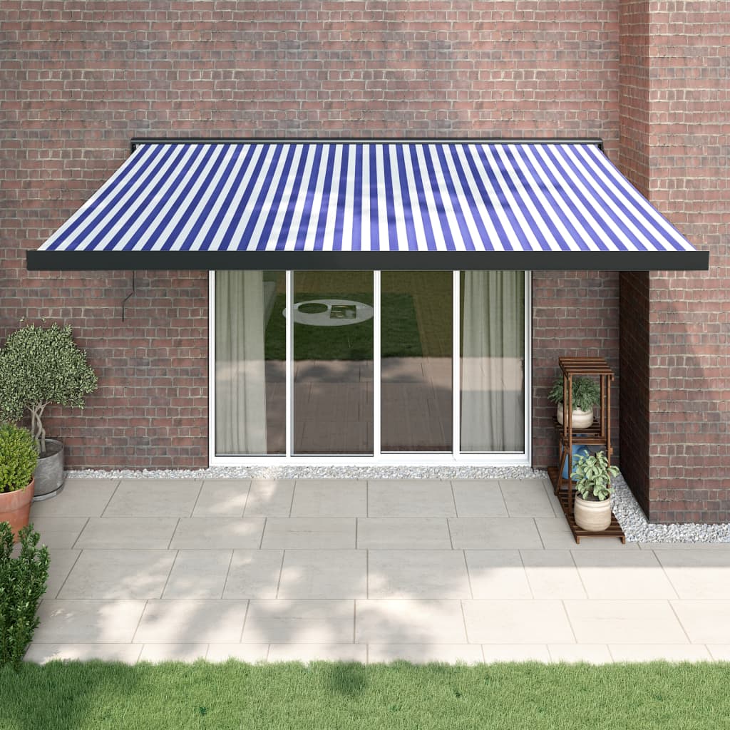 Gelenkarmmarkise Blau und Weiß 4x3 m Stoff und Aluminium