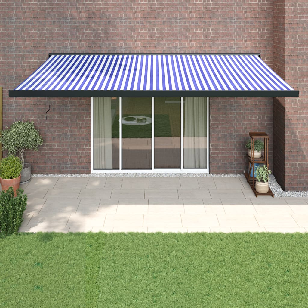 Gelenkarmmarkise Blau und Weiß 5x3 m Stoff und Aluminium