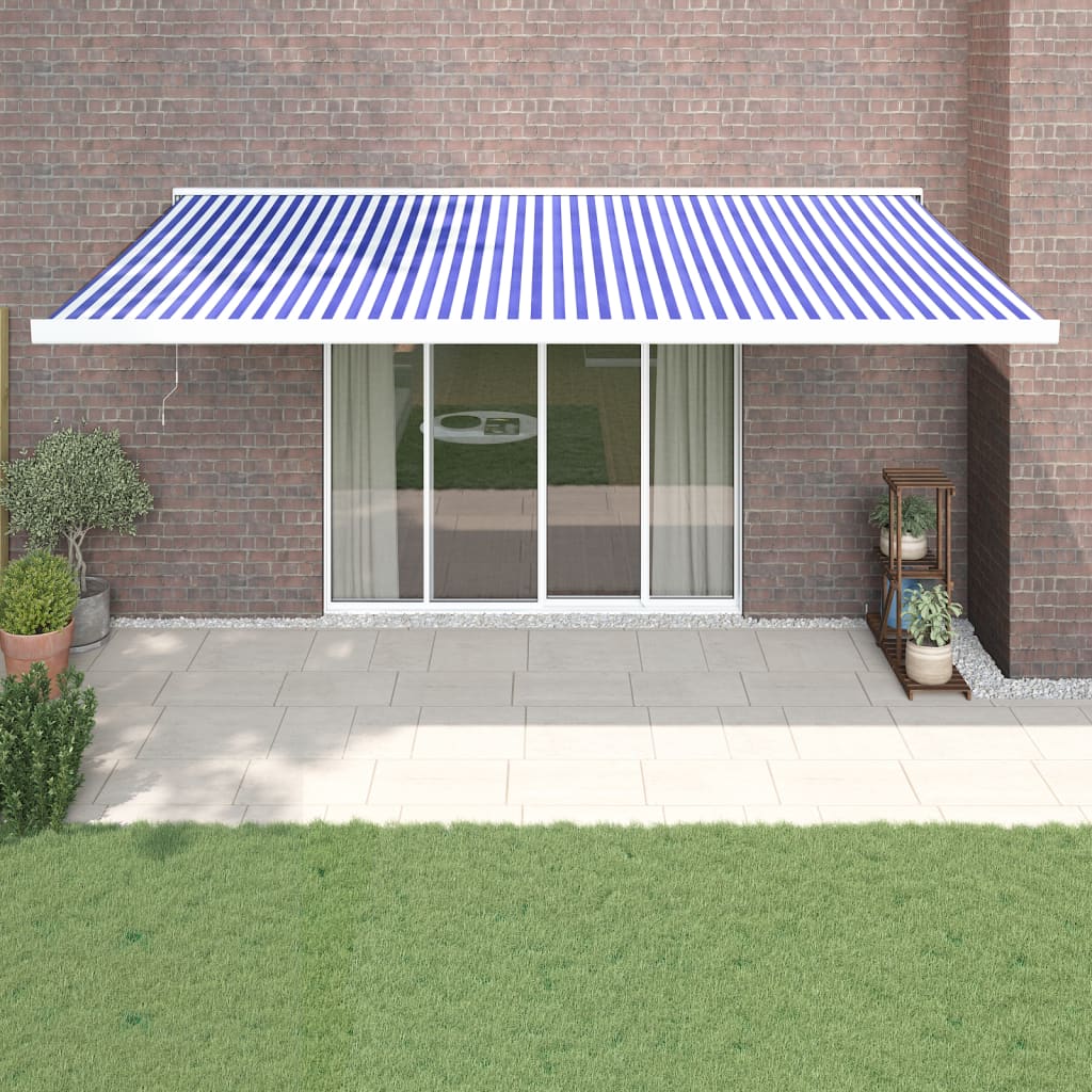 Gelenkarmmarkise Blau und Weiß 5x3 m Stoff und Aluminium