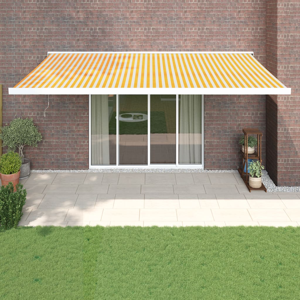 Gelenkarmmarkise Gelb und Weiß 5x3 m Stoff und Aluminium