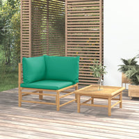 Thumbnail for 2-tlg. Garten-Lounge-Set mit Grünen Kissen Bambus