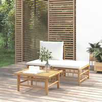 Thumbnail for 3-tlg. Garten-Lounge-Set mit Kissen Creme Bambus