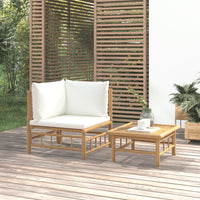 Thumbnail for 2-tlg. Garten-Lounge-Set mit Cremeweißen Kissen Bambus