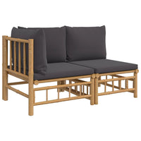 Thumbnail for 2-tlg. Garten-Lounge-Set mit Dunkelgrauen Kissen Bambus
