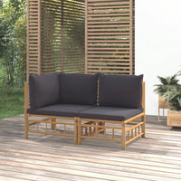 Thumbnail for 2-tlg. Garten-Lounge-Set mit Dunkelgrauen Kissen Bambus
