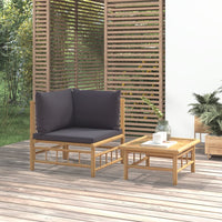Thumbnail for 2-tlg. Garten-Lounge-Set mit Dunkelgrauen Kissen Bambus
