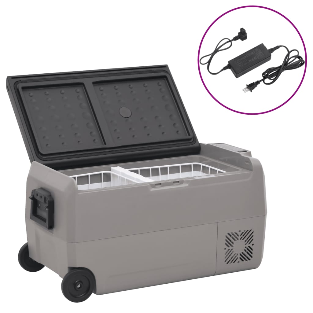 Kühlbox mit Rollen und Adapter Schwarz & Grau 60 L PP & PE