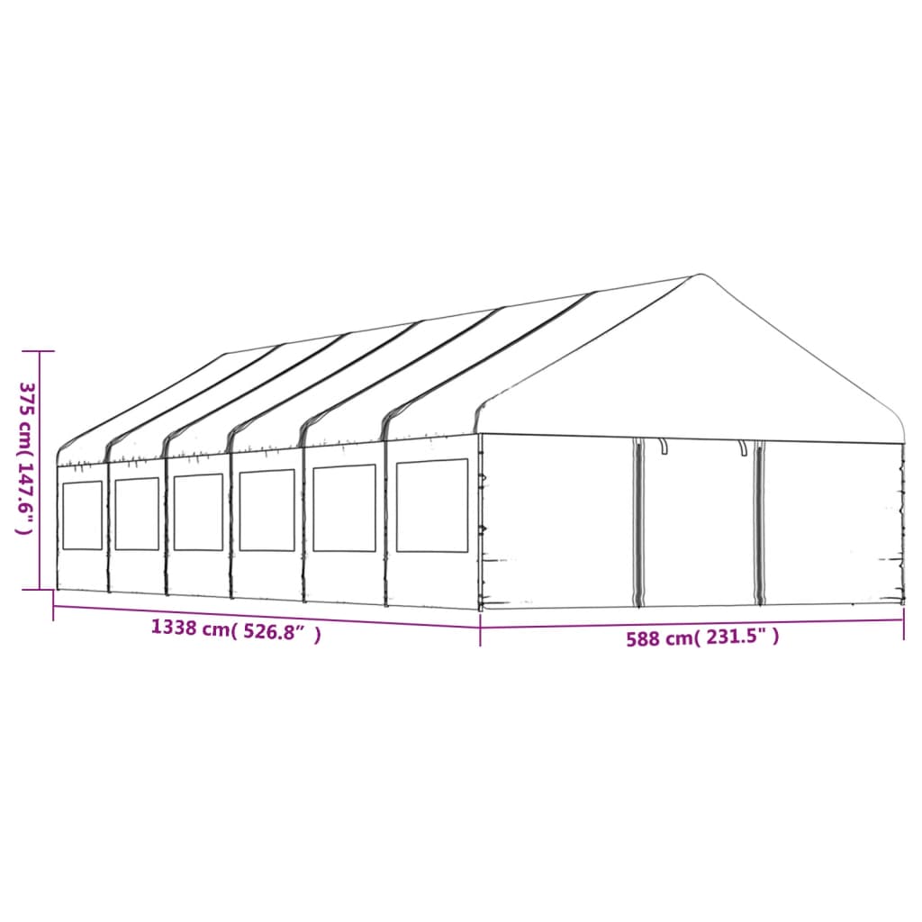 Pavillon mit Dach Weiß 13,38x5,88x3,75 m Polyethylen