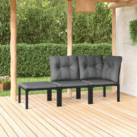 Thumbnail for 3-tlg. Garten-Lounge-Set Schwarz und Grau Poly Rattan