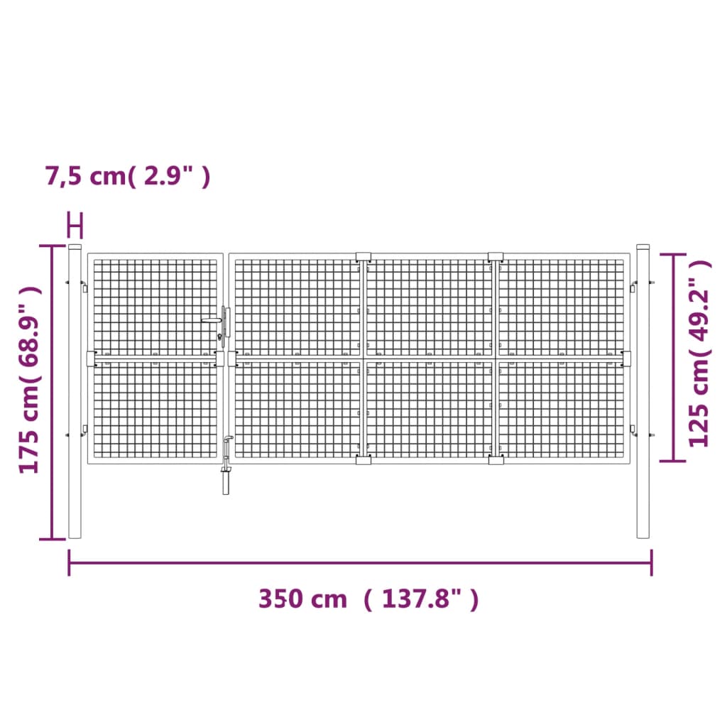 Mesh-Gartentor Silbern 350x175 cm Verzinkter Stahl