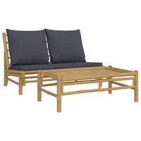 Thumbnail for 2-tlg. Garten-Lounge-Set mit Dunkelgrauen Kissen Bambus