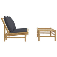 Thumbnail for 2-tlg. Garten-Lounge-Set mit Dunkelgrauen Kissen Bambus