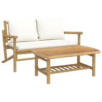 Thumbnail for 2-tlg. Garten-Lounge-Set mit Cremeweißen Kissen Bambus