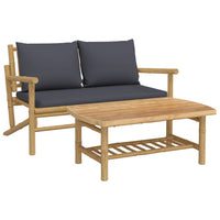 Thumbnail for 2-tlg. Garten-Lounge-Set mit Dunkelgrauen Kissen Bambus