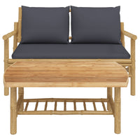 Thumbnail for 2-tlg. Garten-Lounge-Set mit Dunkelgrauen Kissen Bambus