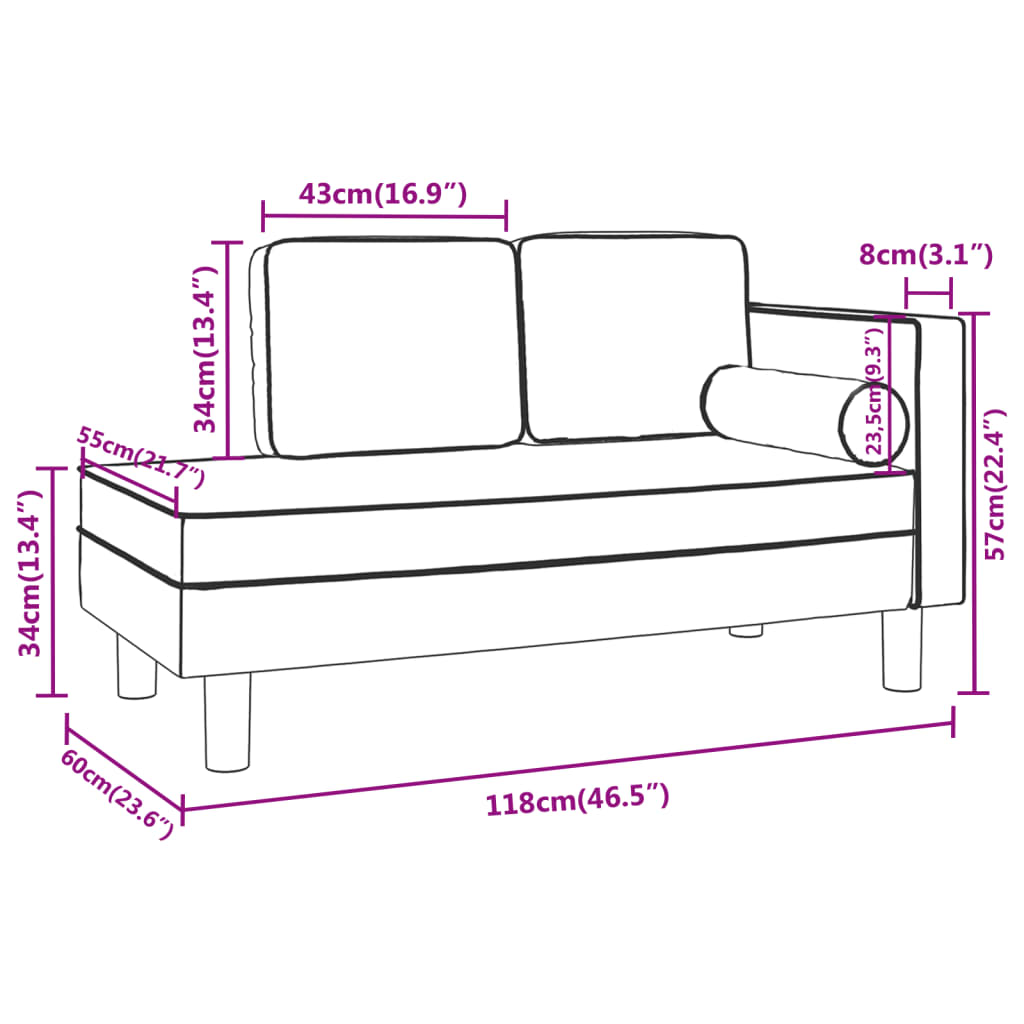 Chaiselongue mit Kissen und Nackenrolle Hellgrau Stoff