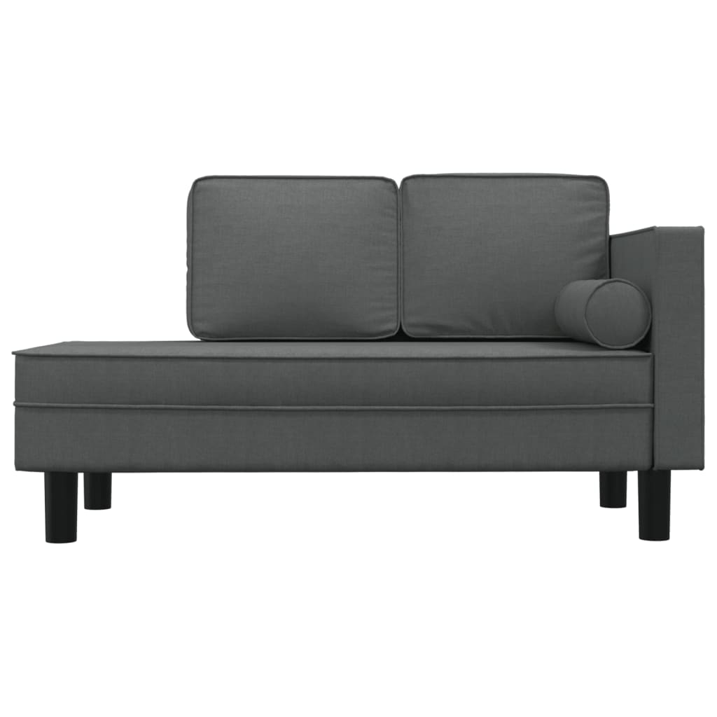 Chaiselongue mit Kissen und Nackenrolle Dunkelgrau Stoff
