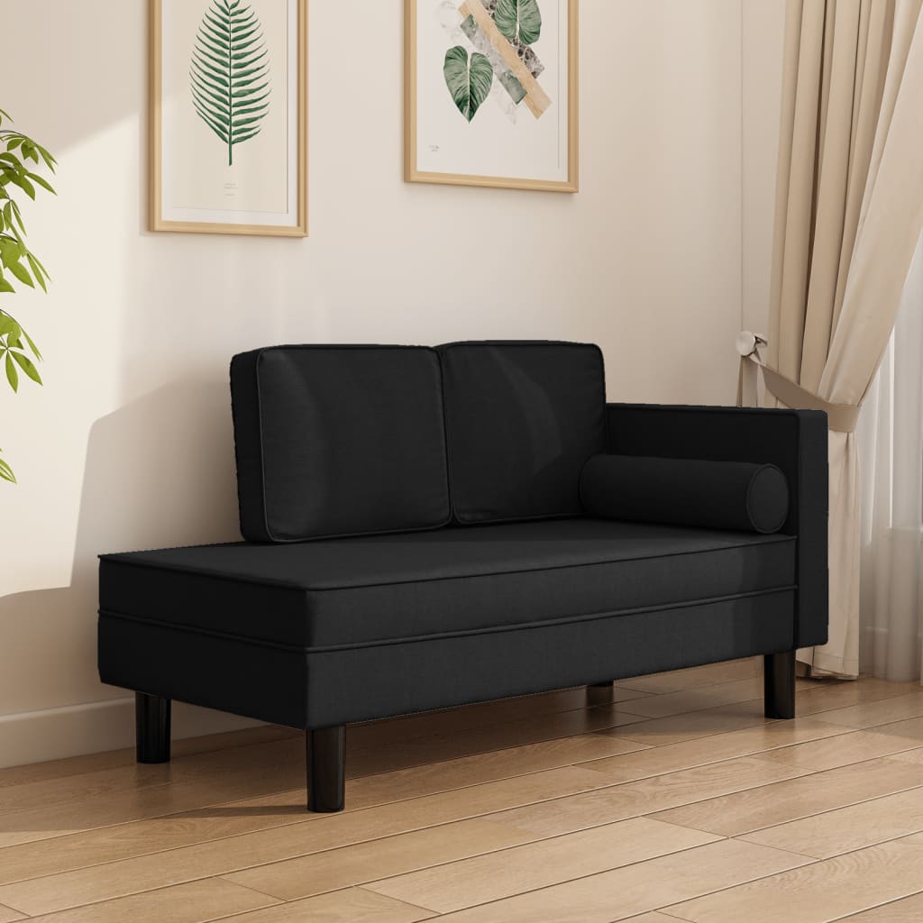 Chaiselongue mit Kissen und Nackenrolle Schwarz Stoff