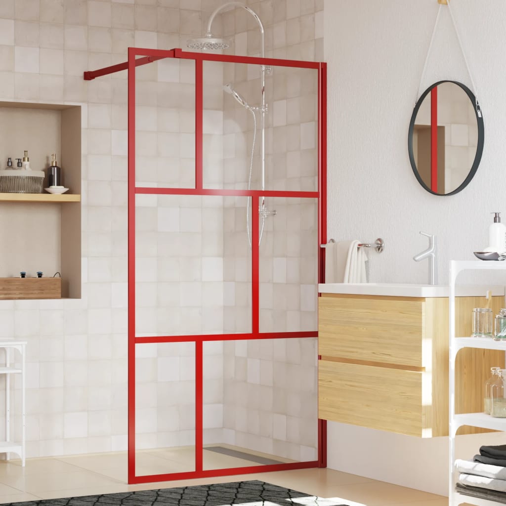 Duschwand für Begehbare Dusche mit ESG Klarglas Rot 115x195 cm