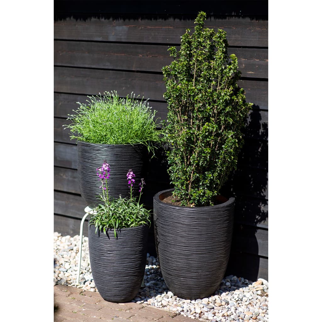 Capi Blumentopf Nature Rib Elegant Niedrig 46 x 58 cm Schwarz KBLR783