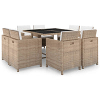Thumbnail for 9-tlg. Garten-Essgruppe mit Auflagen Poly Rattan Beige