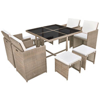 Thumbnail for 9-tlg. Garten-Essgruppe mit Auflagen Poly Rattan Beige