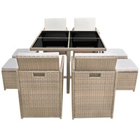 Thumbnail for 9-tlg. Garten-Essgruppe mit Auflagen Poly Rattan Beige
