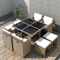 Thumbnail for 9-tlg. Garten-Essgruppe mit Auflagen Poly Rattan Beige