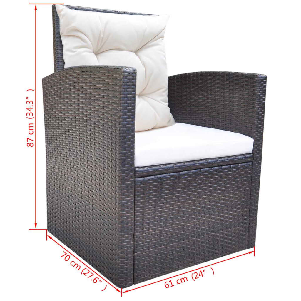 6-tlg. Garten-Essgruppe mit Kissen Poly Rattan Braun
