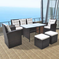 Thumbnail for 6-tlg. Garten-Essgruppe mit Kissen Poly Rattan Braun