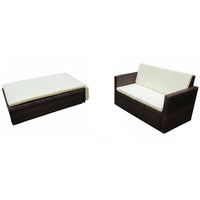 Thumbnail for 2-tlg. Garten-Lounge-Set mit Auflagen Poly Rattan Braun