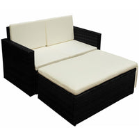 Thumbnail for 2-tlg. Garten-Lounge-Set mit Auflagen Poly Rattan Schwarz