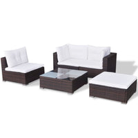 Thumbnail for 5-tlg. Garten-Lounge-Set mit Kissen Poly Rattan Braun