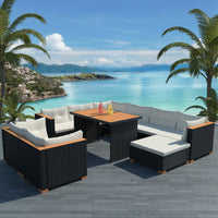 Thumbnail for 10-tlg. Garten-Lounge-Set mit Auflagen Poly Rattan Schwarz
