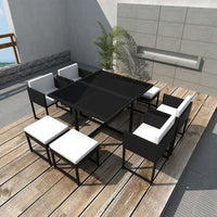 Thumbnail for 9-tlg. Garten-Essgruppe mit Auflagen Poly Rattan Schwarz