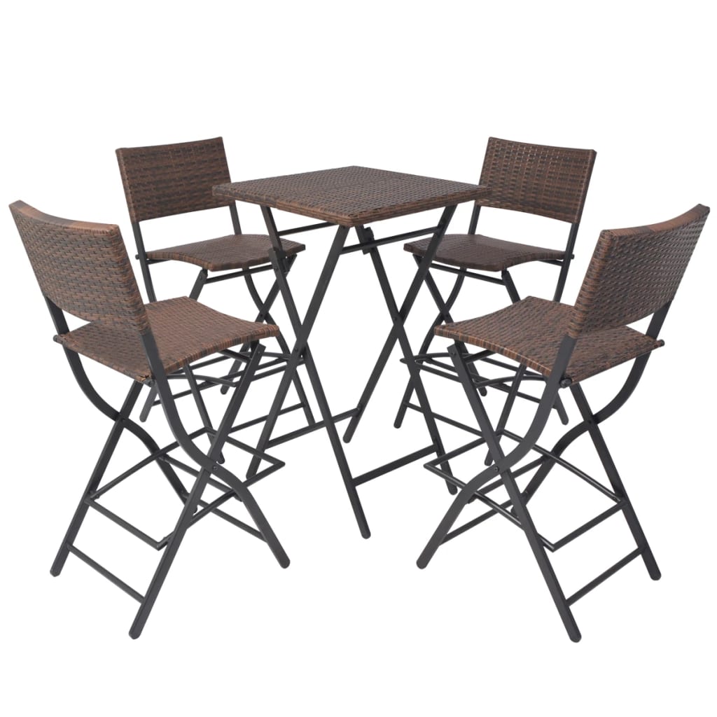 5-tlg. Garten-Essgruppe Klappbar Stahl Poly Rattan Braun