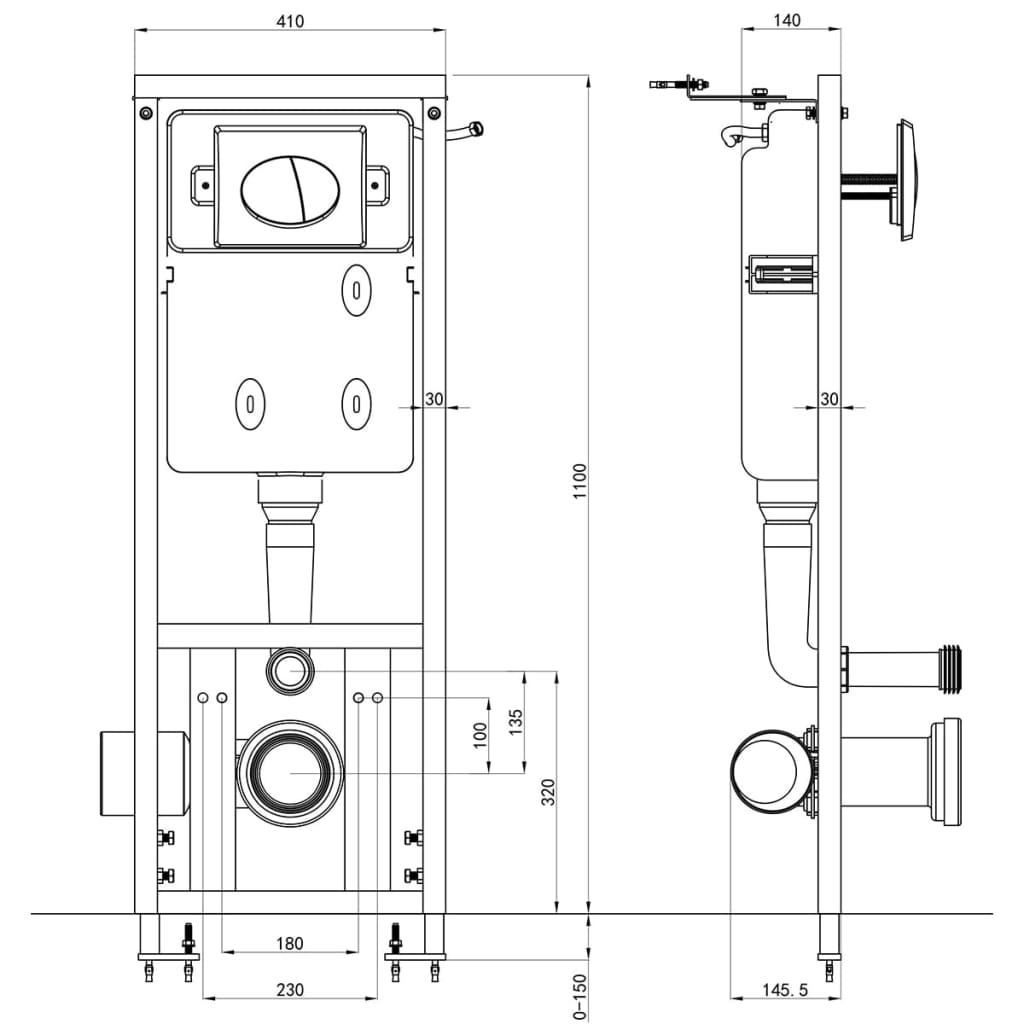 Unterputz Spülkasten 11 L 41x14x(110-125) cm